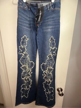 Dolls Kill X dELiA*s King’s‎ Road Low Rise  Floral Appliqué Flared Jeans NWT S